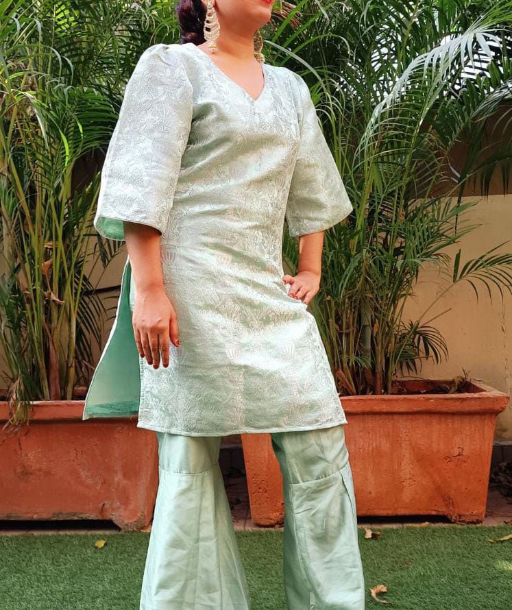 Pastel Green Brocade Silk Suit Set - Luxurion World