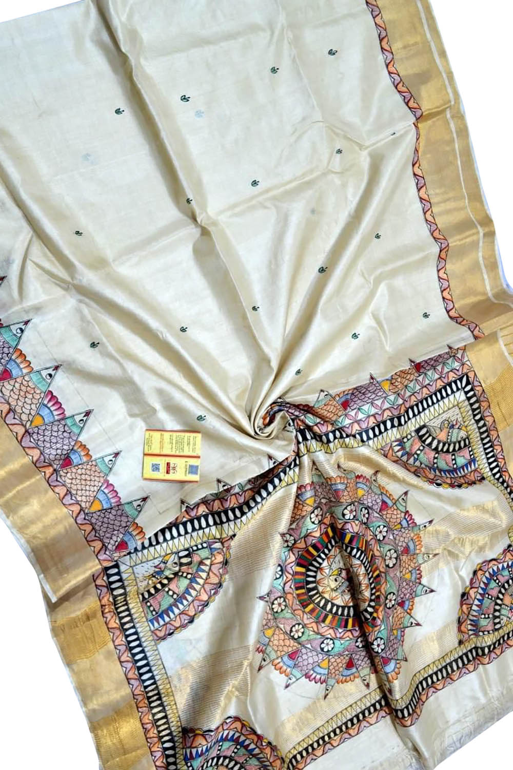 Pastel Hand Painted Madhubani Tussar Silk Saree - Luxurion World