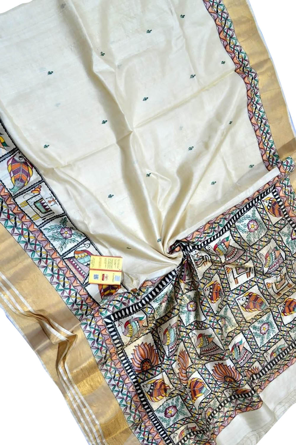 Pastel Hand Painted Madhubani Tussar Silk Saree - Luxurion World