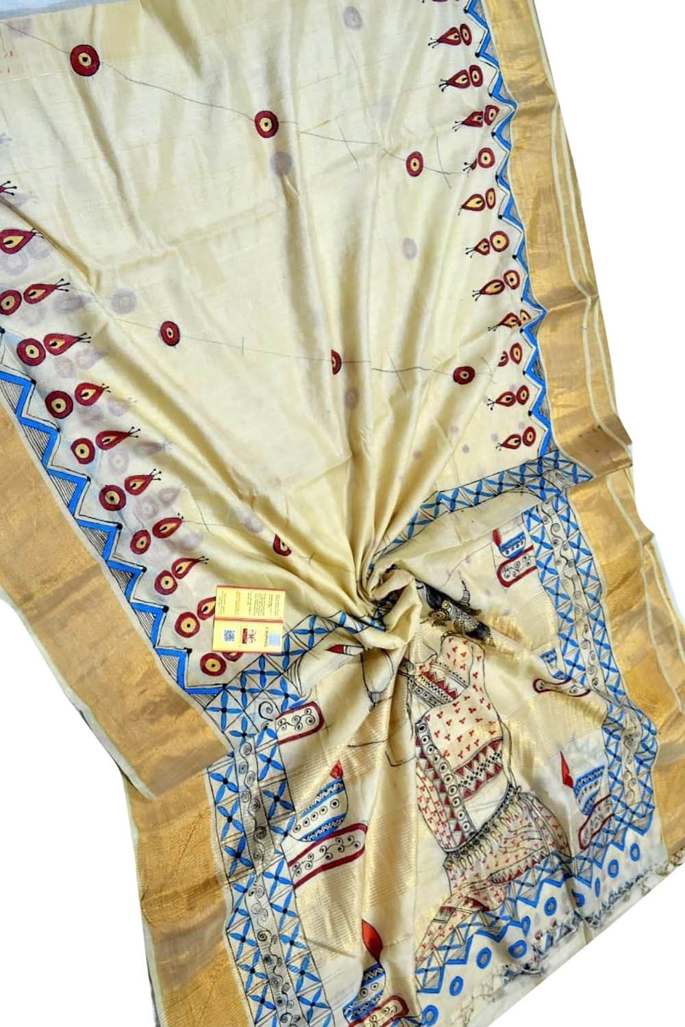 Pastel Hand Painted Madhubani Tussar Silk Saree - Luxurion World