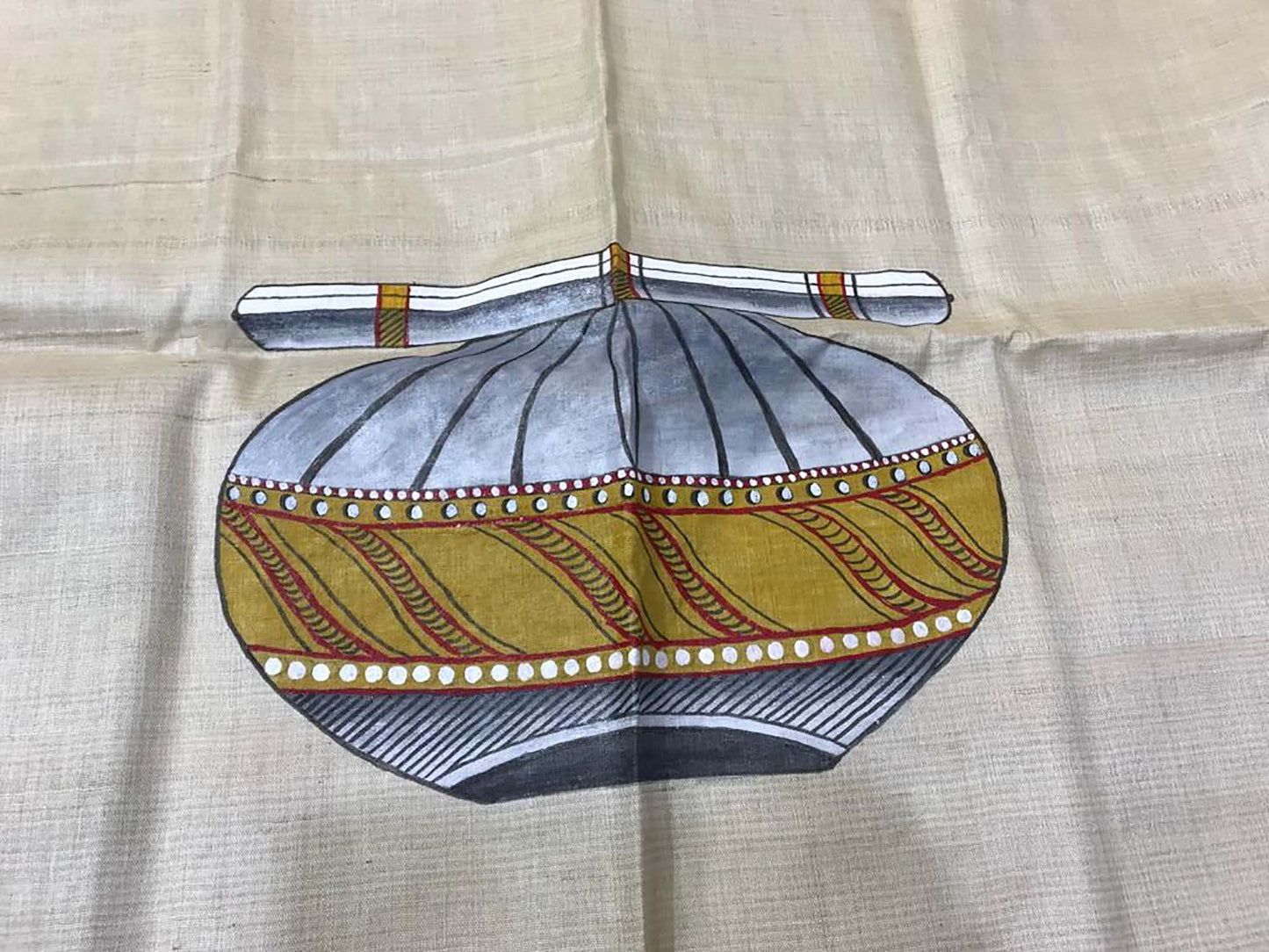 Pastel Hand Painted Madhubani Tussar Silk Unstitched Blouse Fabric ( 1 Mtr ) - Luxurion World