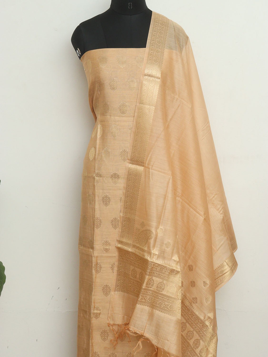 Pastel Handloom Banarasi Chanderi Silk Three Piece Unstitched Suit Set - Luxurion World