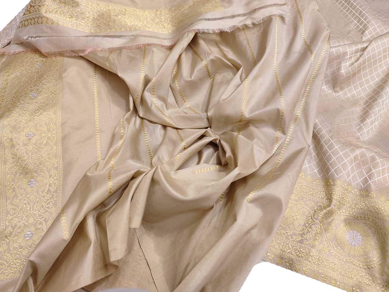 Pastel Handloom Banarasi Pure Katan Silk Geometric Design Saree - Luxurion World