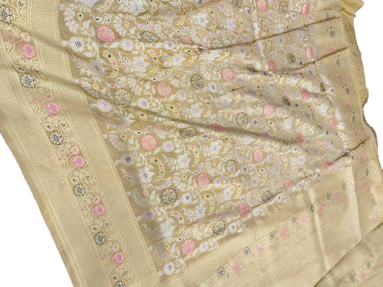 Pastel Handloom Banarasi Pure Katan Silk Meenakari Saree - Luxurion World
