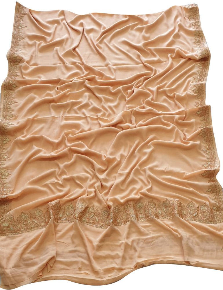 Pastel Plain Embroidered Kashmiri Tila Work Crepe Saree - Luxurion World