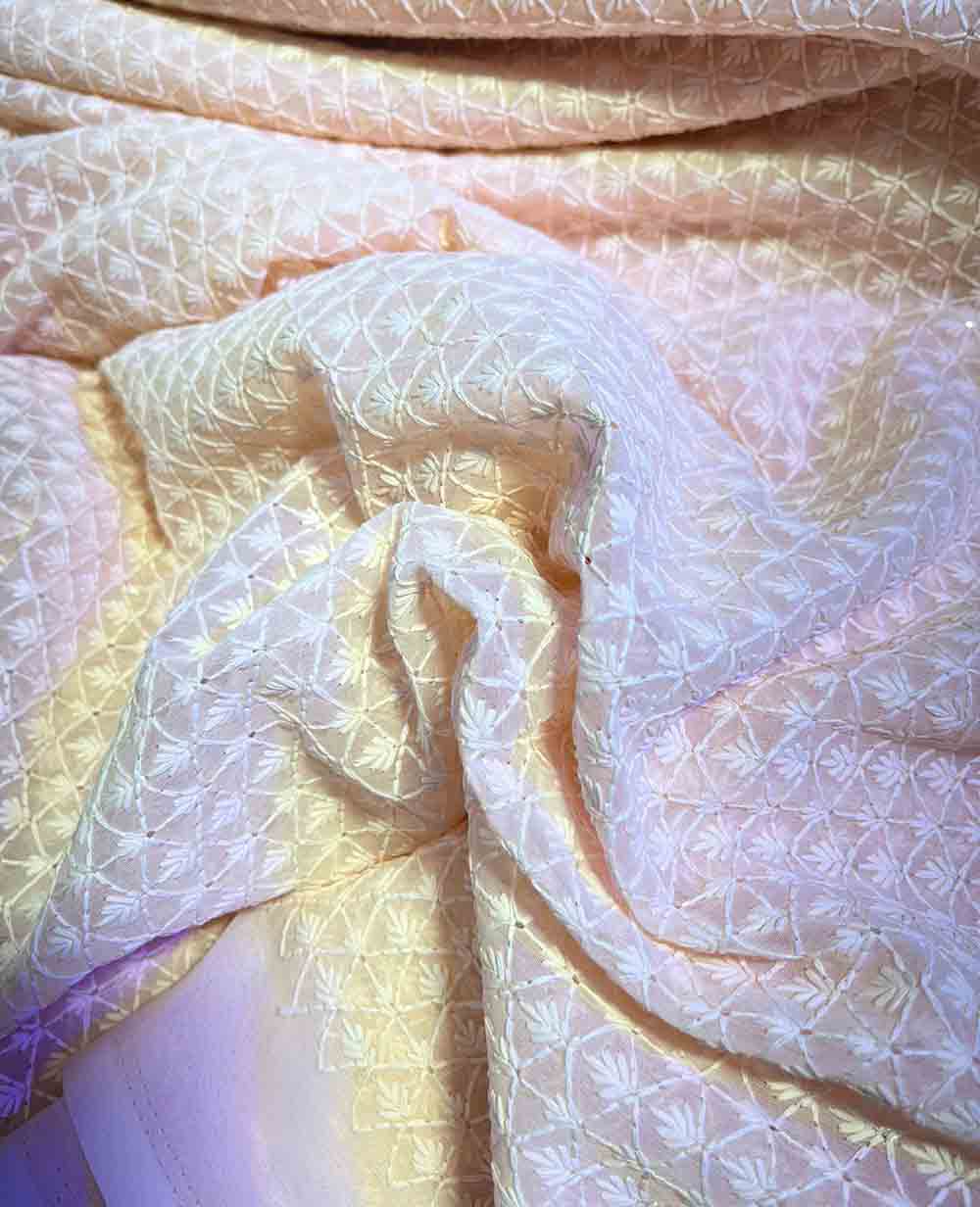 Peach Embroidered Chikankari Georgette Fabric ( 1 Mtr ) - Luxurion World