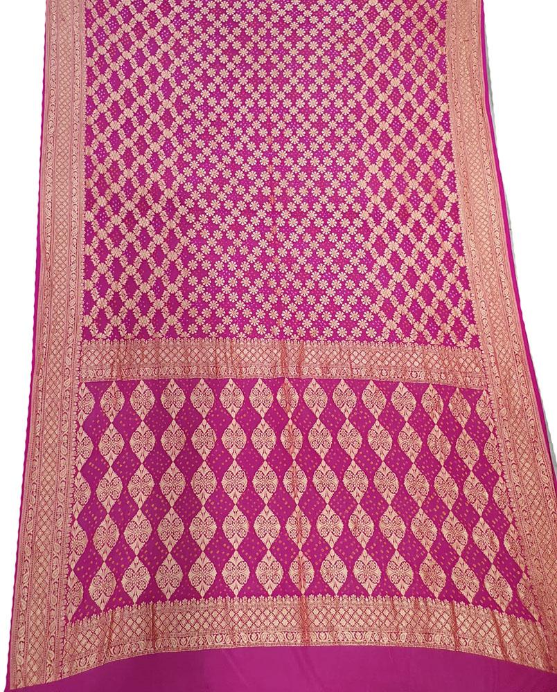 Pink Banarasi Bandhani Pure Georgette Saree - Luxurion World