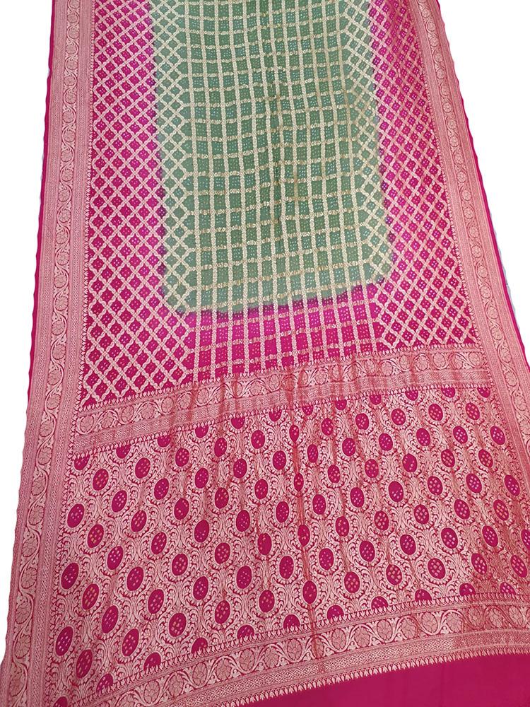 Pink Banarasi Bandhani Pure Georgette Saree - Luxurion World