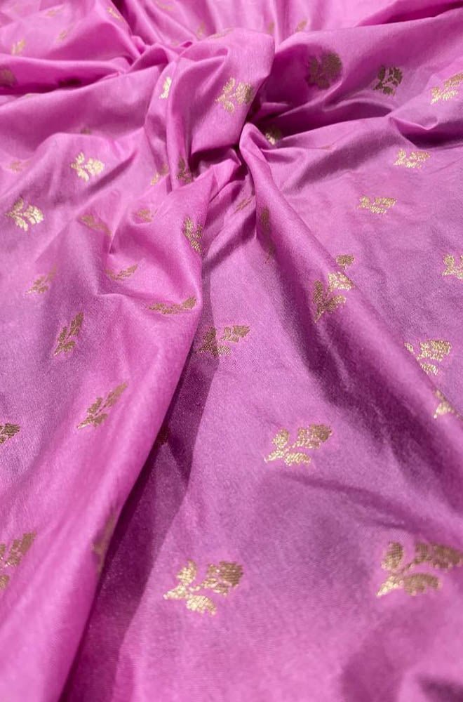 Pink Banarasi Dupion Silk Fabric ( 1 Mtr ) - Luxurion World