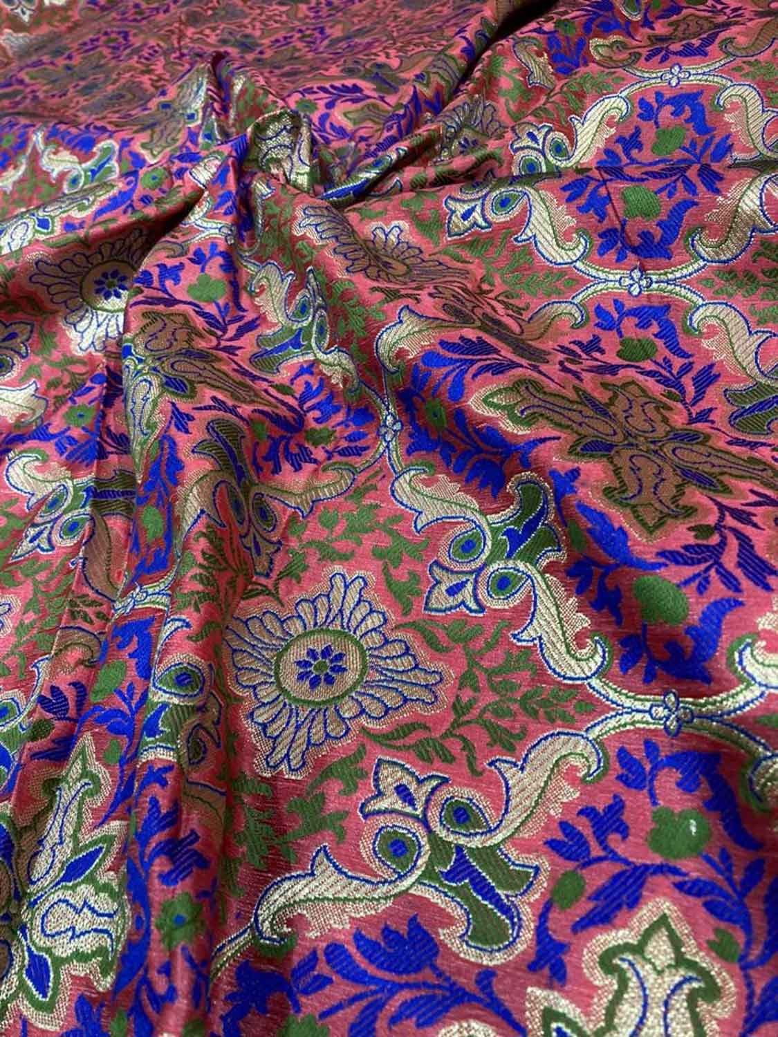 Pink Banarasi Kimkhwab Silk Fabric ( 1 Mtr ) - Luxurion World