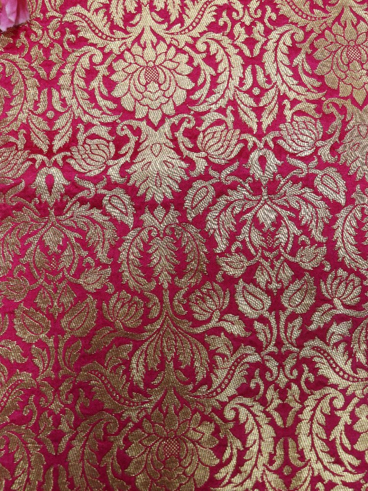 Pink Banarasi Silk Brocade Fabric ( 0.90 Mtr ) - Luxurion World