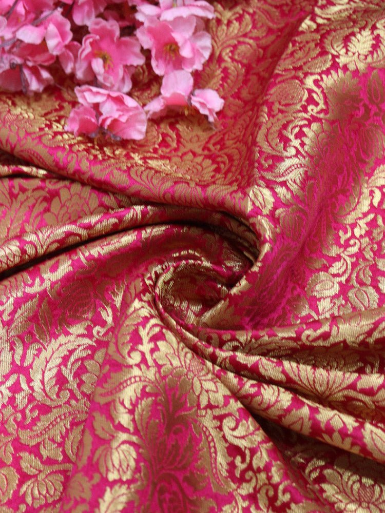 Pink Banarasi Silk Brocade Fabric ( 0.90 Mtr ) - Luxurion World