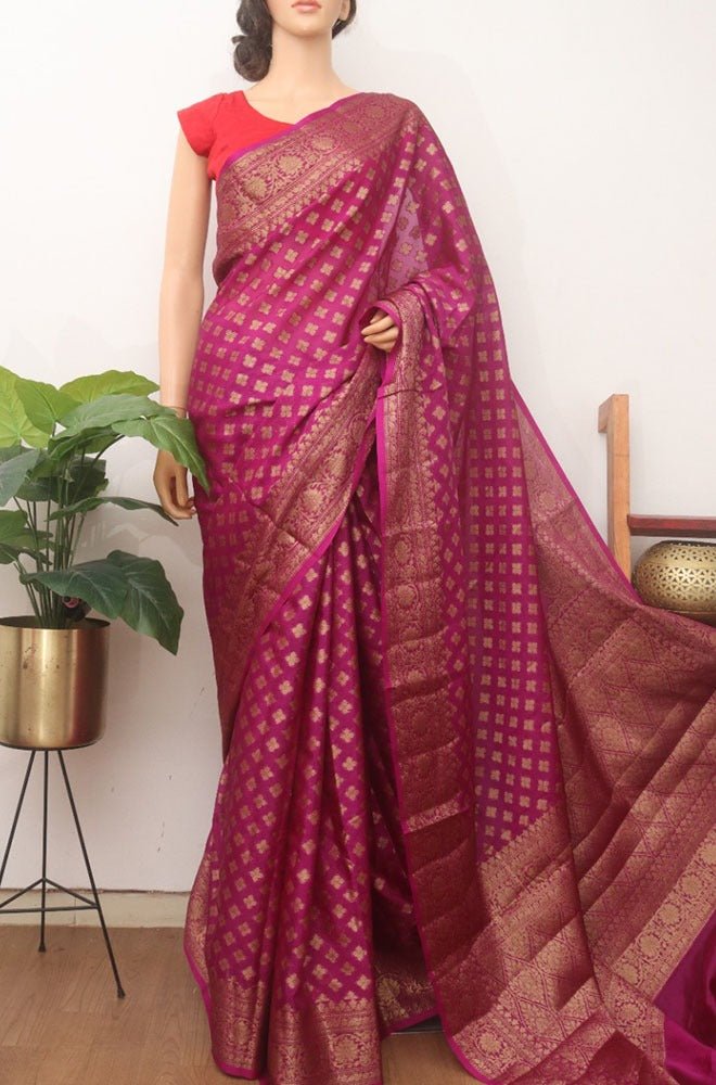 Pink Banarasi Silk Saree - Luxurion World