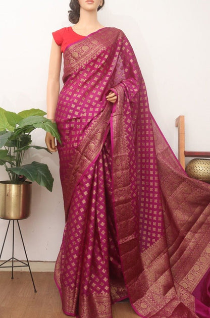 Pink Banarasi Silk Saree - Luxurion World