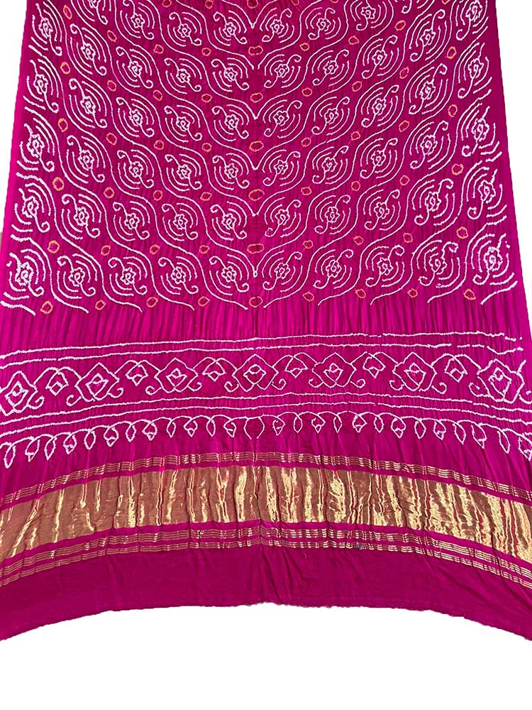Pink Bandhani Pure Gajji Silk Rai Bhandhej Dupatta - Luxurion World