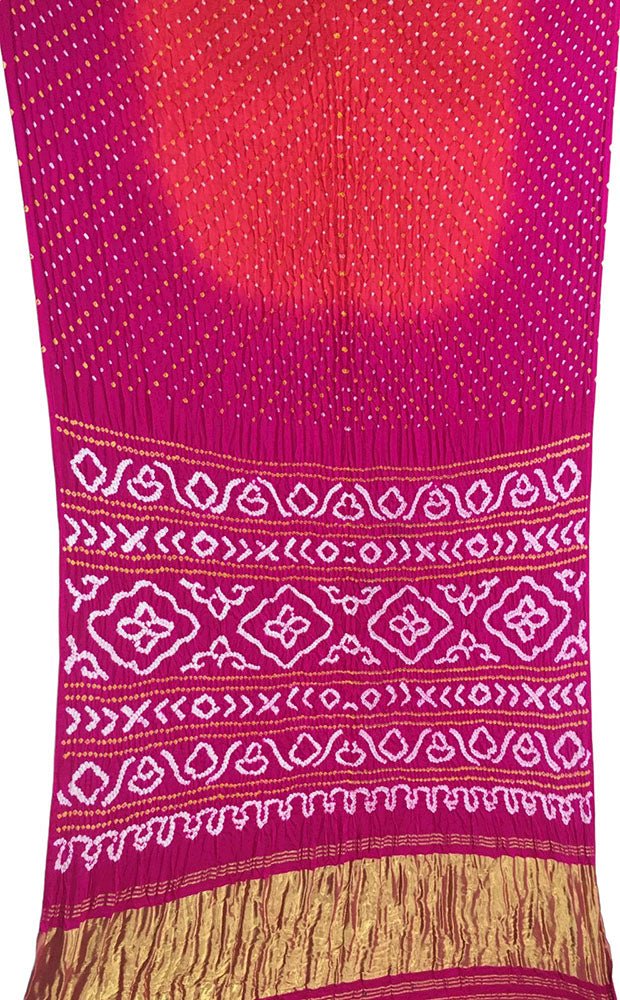 Pink Bandhani Pure Gajji Silk Saree - Luxurion World