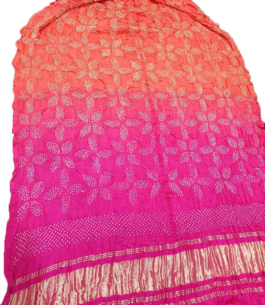 Pink Bandhani Pure Gajji Silk Shaded Dupatta - Luxurion World