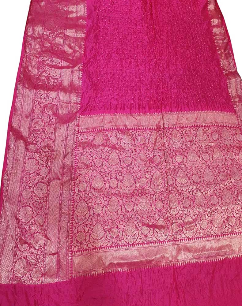 Pink Bandhani Pure Silk Kanjeevaram Border Saree - Luxurion World
