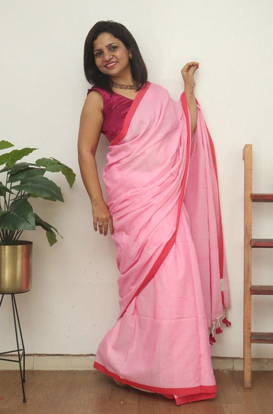 Pink Bengal Plain Cotton Saree - Luxurion World