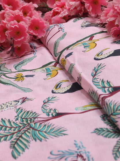 Pink Block Printed Cotton Fabric ( 1 Mtr ) - Luxurion World