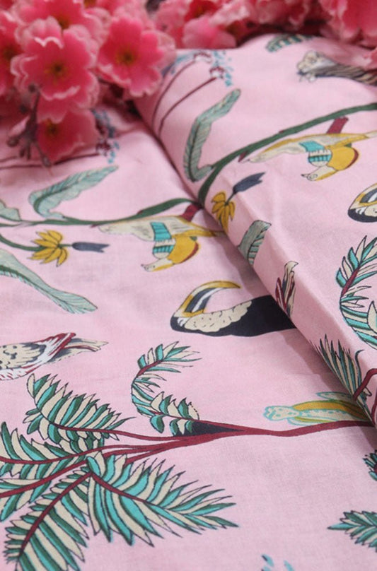 Pink Block Printed Cotton Fabric ( 1 Mtr ) - Luxurion World