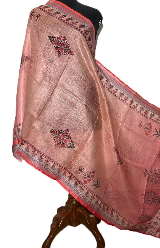Pink Digital Printed Linen Dupatta - Luxurion World