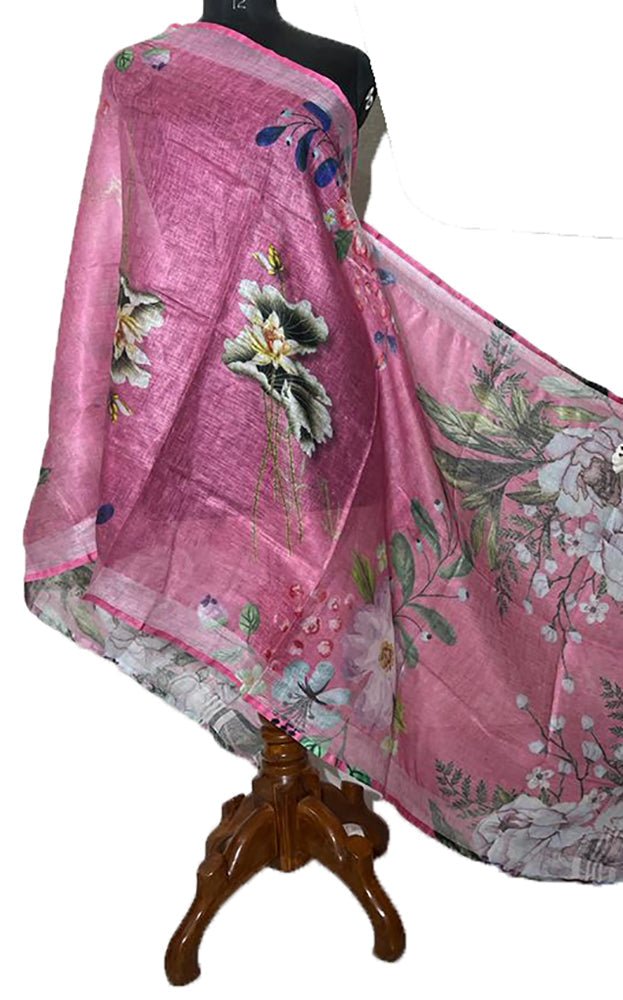Pink Digital Printed Linen Dupatta - Luxurion World