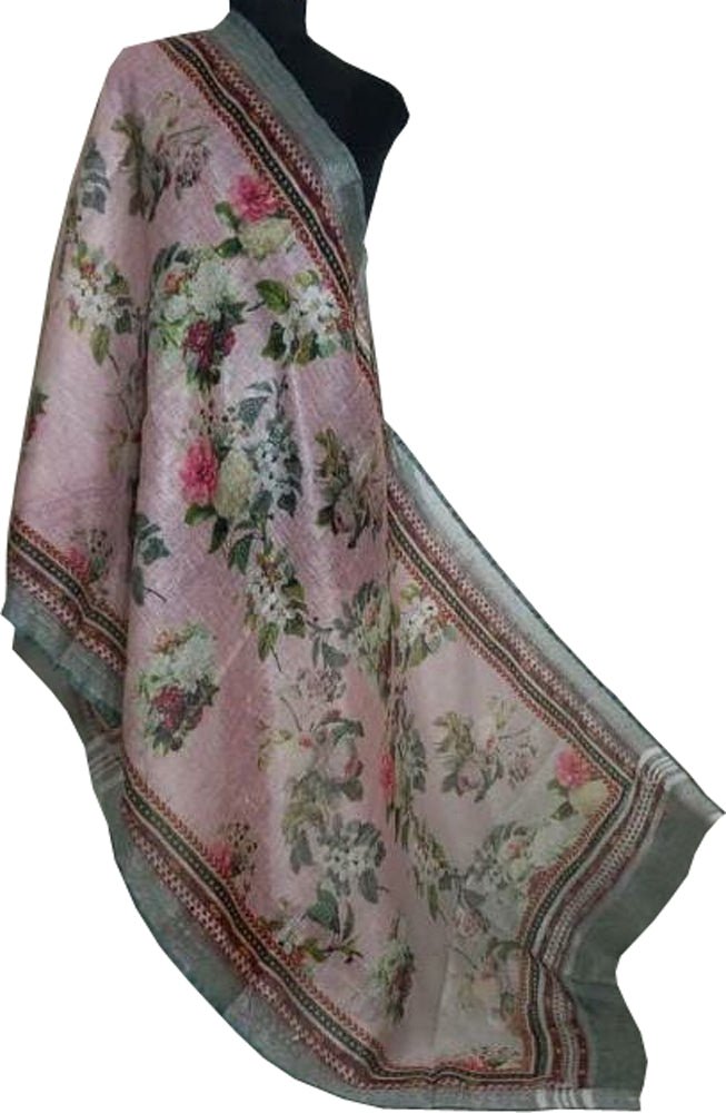 Pink Digital Printed Linen Floral Design Dupatta - Luxurion World