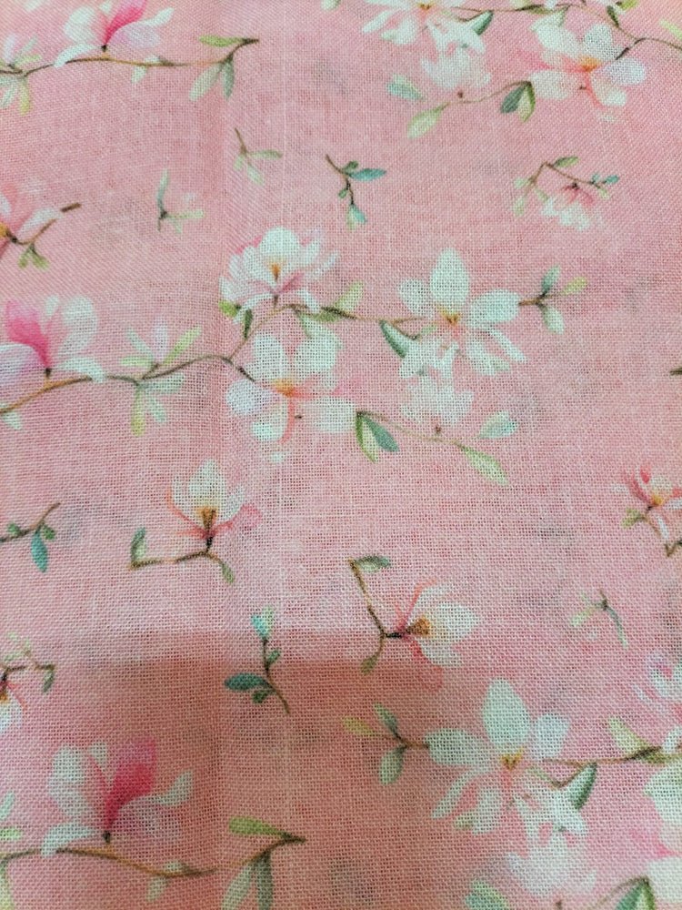 Pink Digital Printed Linen Jute Fabric (0.75 mtr) - Luxurion World