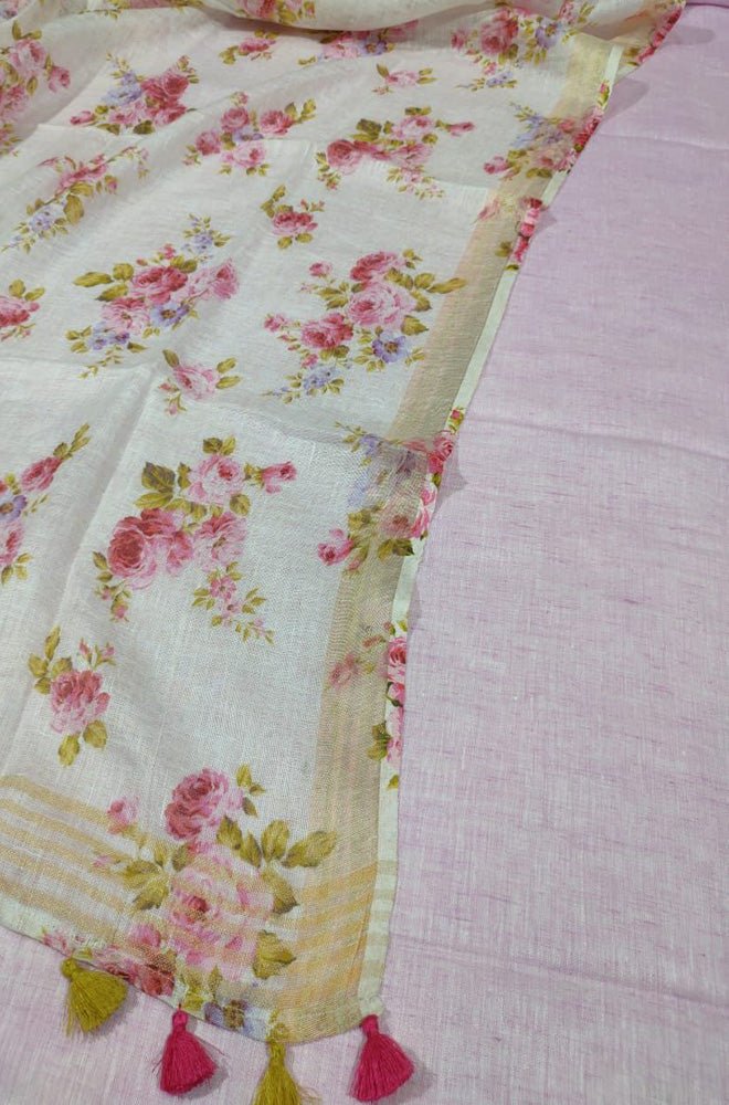 Pink Digital Printed Linen Two Piece Unstitched Suit Set - Luxurion World