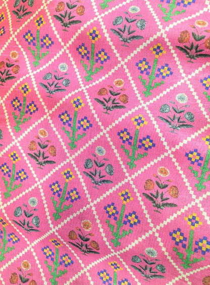 Pink Digital Printed Tussar Silk Patola Design Fabric ( 1 Mtr ) - Luxurion World
