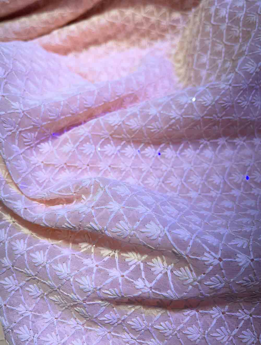 Pink Embroidered Chikankari Georgette Fabric ( 1 Mtr ) - Luxurion World