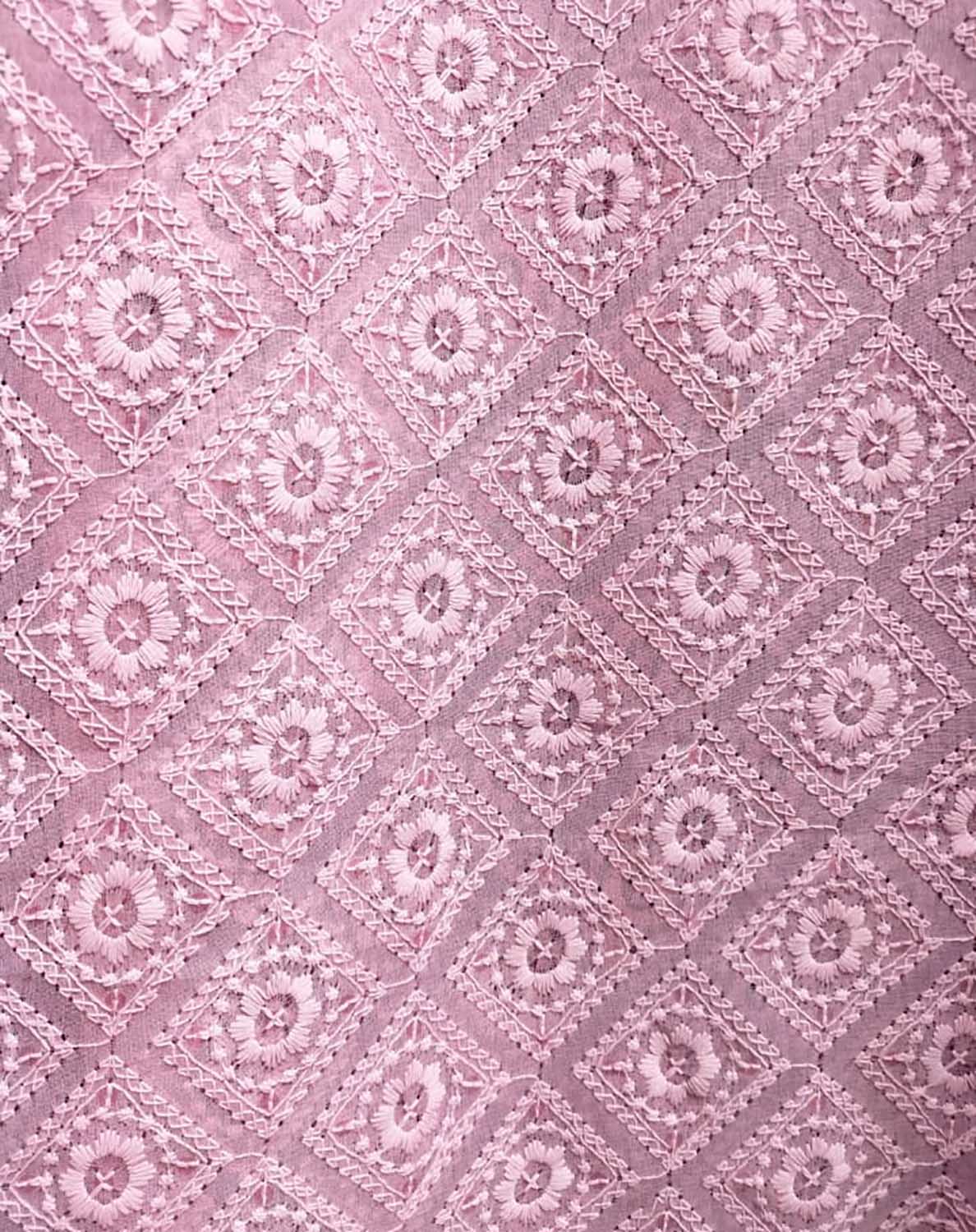 Pink Embroidered Chikankari Georgette Sequins Work Fabric ( 1 Mtr ) - Luxurion World