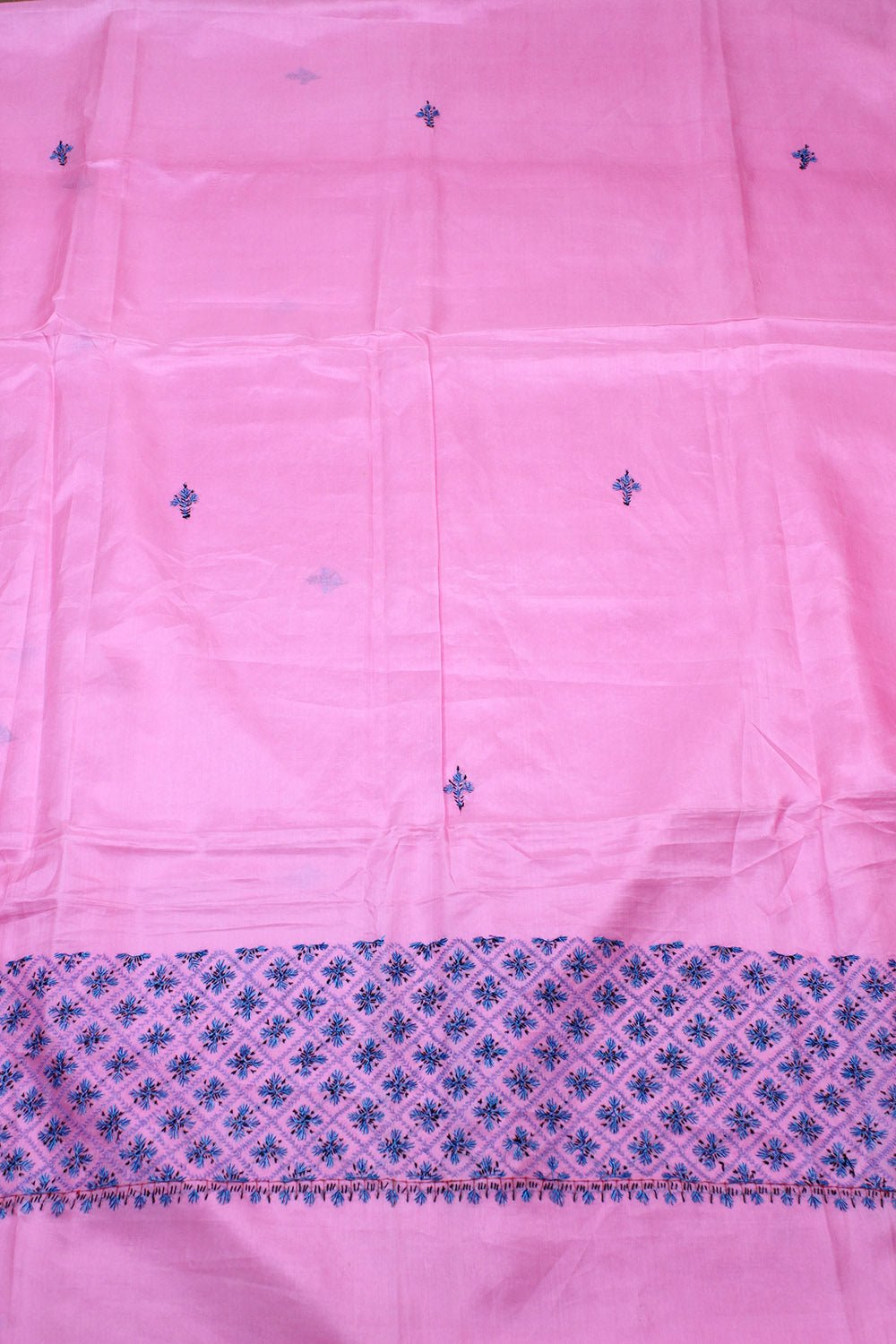 Pink Embroidered Kashmiri Sozni Work Pure Silk Saree - Luxurion World