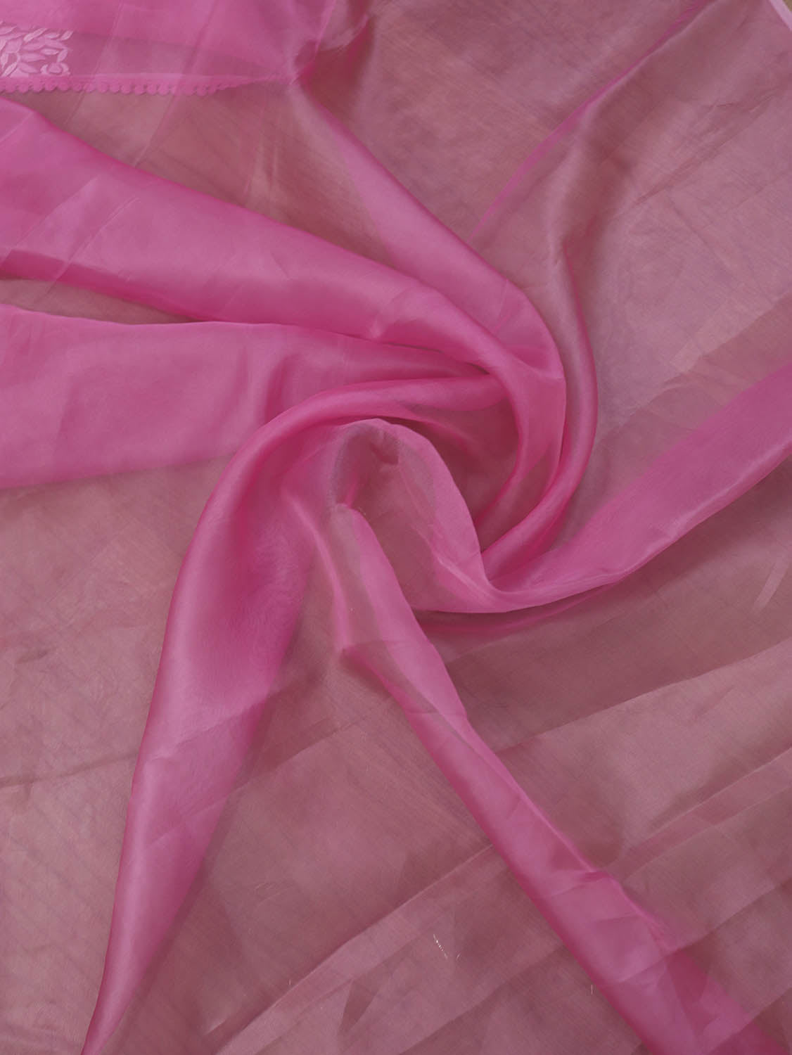 Pink Embroidered Parsi Gara Pure Organza Saree - Luxurion World