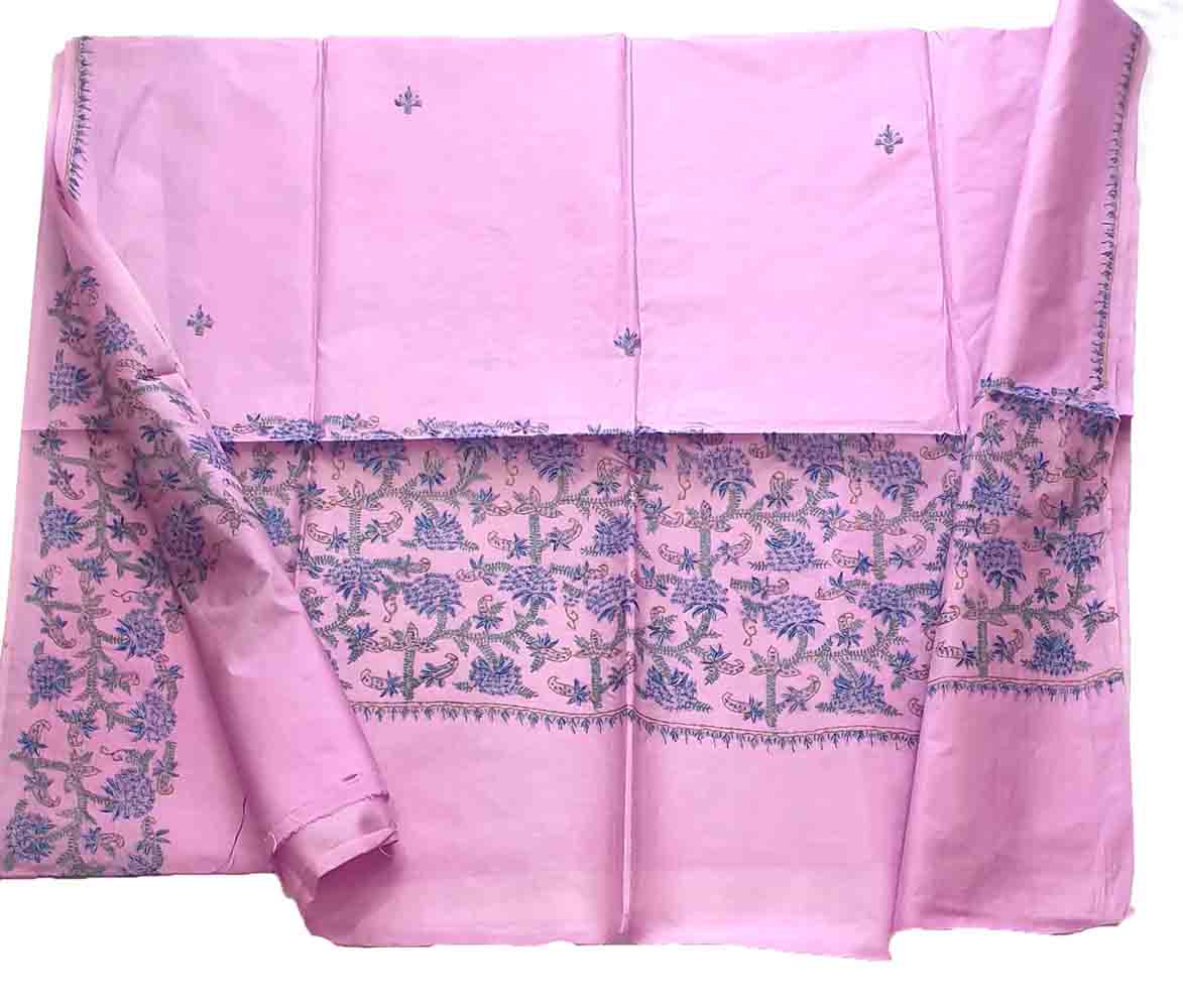 Pink Embroidered Sozni Work Kashmiri Silk Saree - Luxurion World