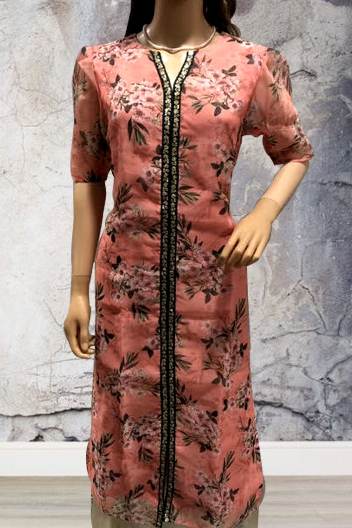 Pink Floral Organza Stitched Kurta - Luxurion World