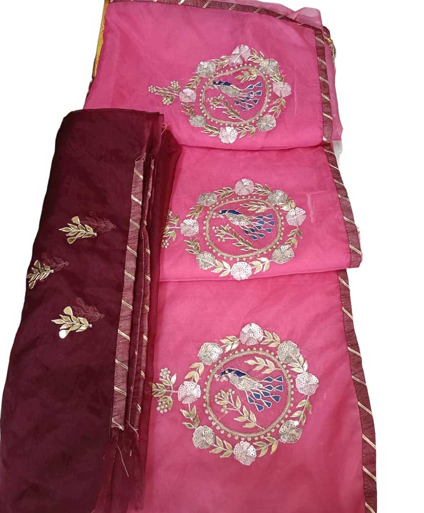 Pink Gota And Zardozi Work Organza Saree - Luxurion World