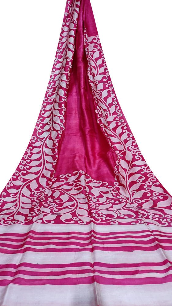 Pink Hand Batik Silk Saree - Luxurion World
