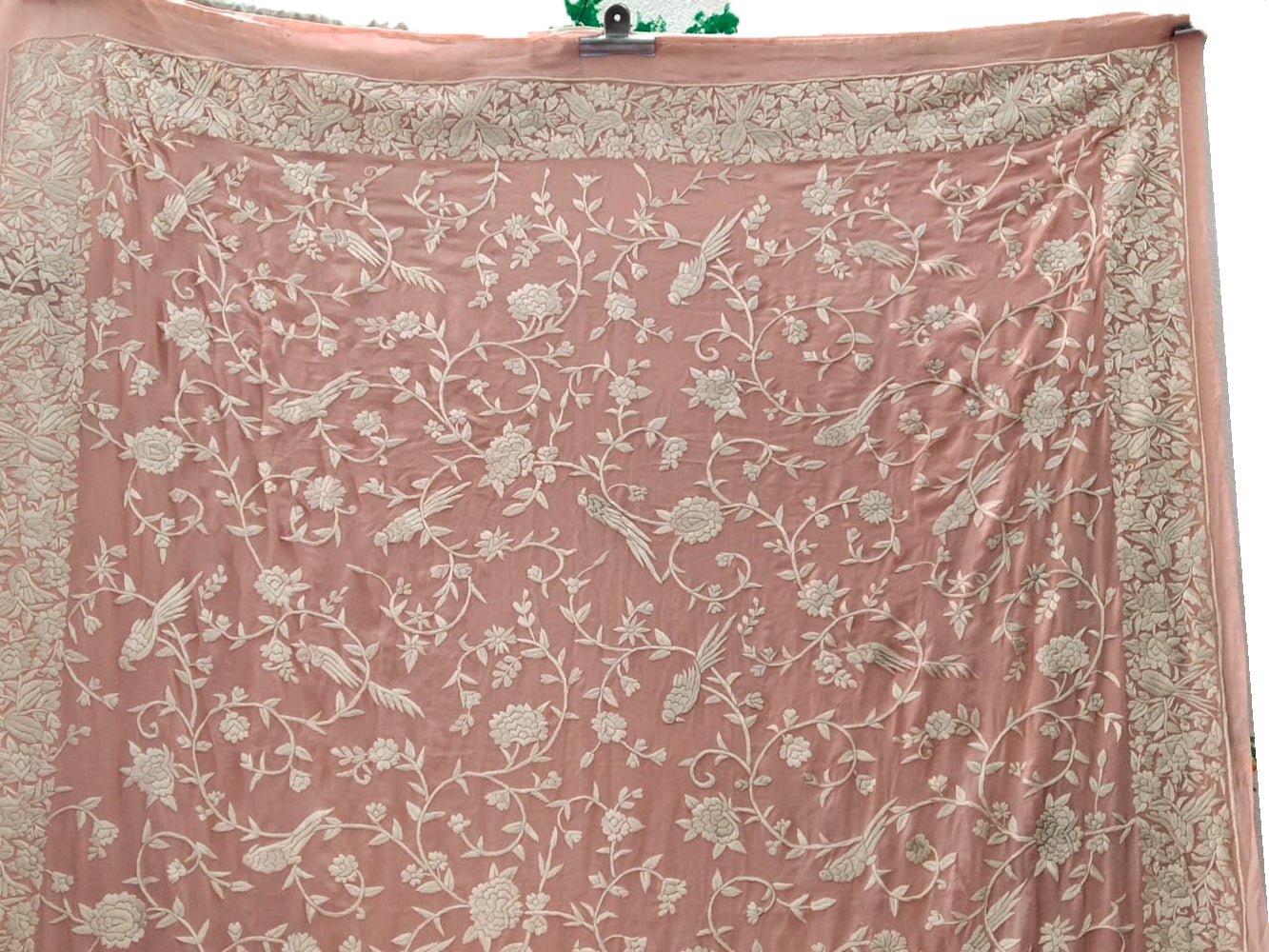 Pink Hand Embroidered Parsi Gara Crepe Floral And Bird Design Saree - Luxurion World