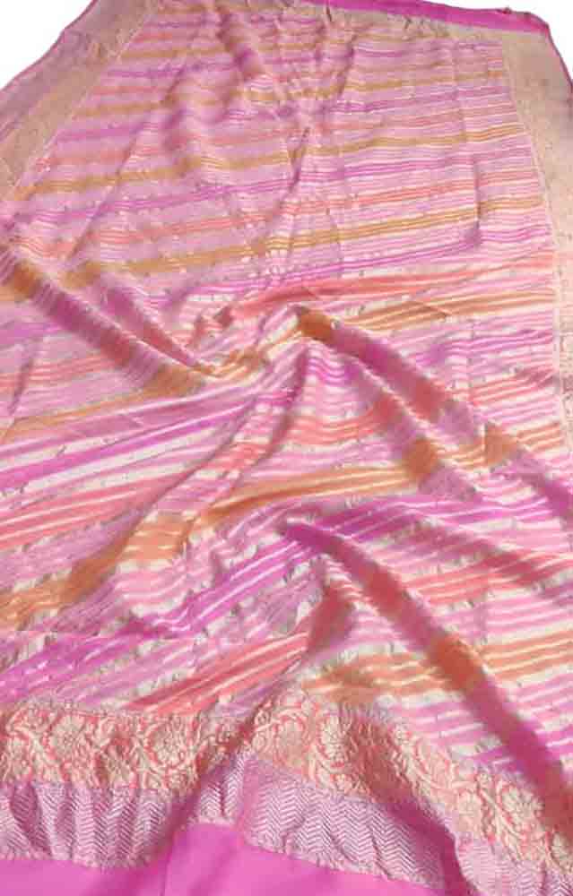 Pink Handloom Banarasi Brush Dye Pure Georgette Dupatta - Luxurion World