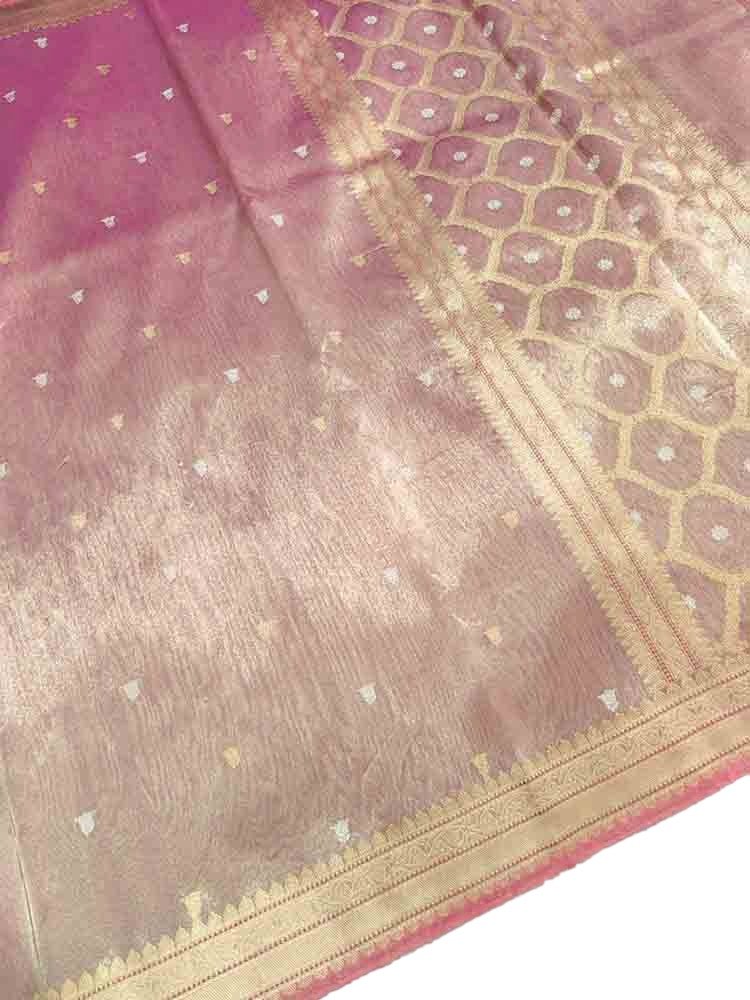 Pink Handloom Banarasi Organza Tissue Silk Saree - Luxurion World