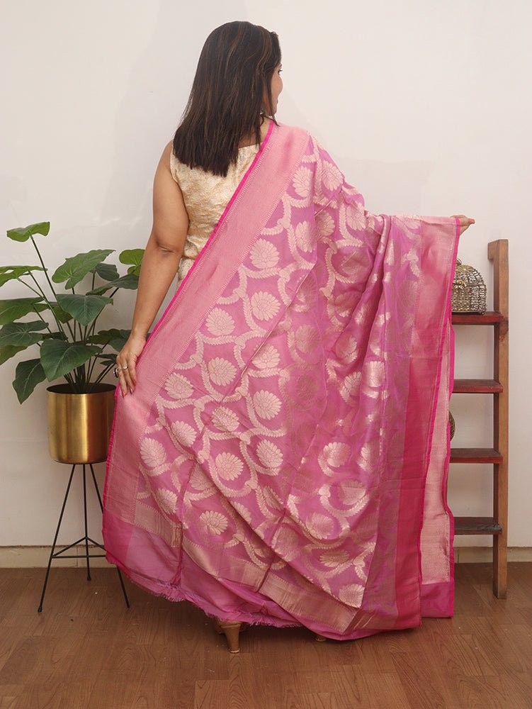Pink Handloom Banarasi Pure Silk By Georgette Dupatta - Luxurion World