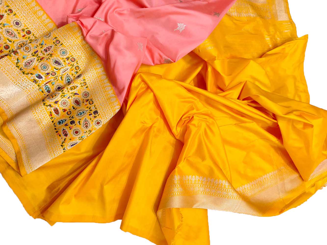 Pink Handloom Banarasi Pure Katan Silk Sona Roopa Saree - Luxurion World