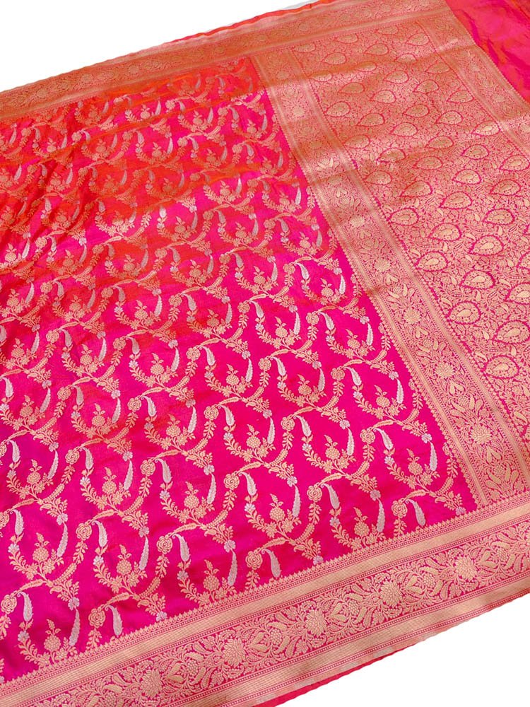 Pink Handloom Banarasi Pure Katan Silk Sona Roopa Saree - Luxurion World