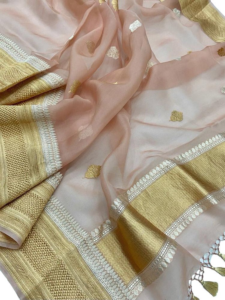 Pink Handloom Banarasi Pure Kora Silk Dupatta - Luxurion World