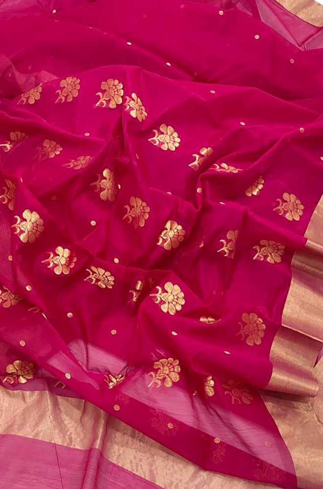 Pink Handloom Chanderi Cotton Silk Saree - Luxurion World