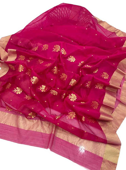 Pink Handloom Chanderi Cotton Silk Saree - Luxurion World