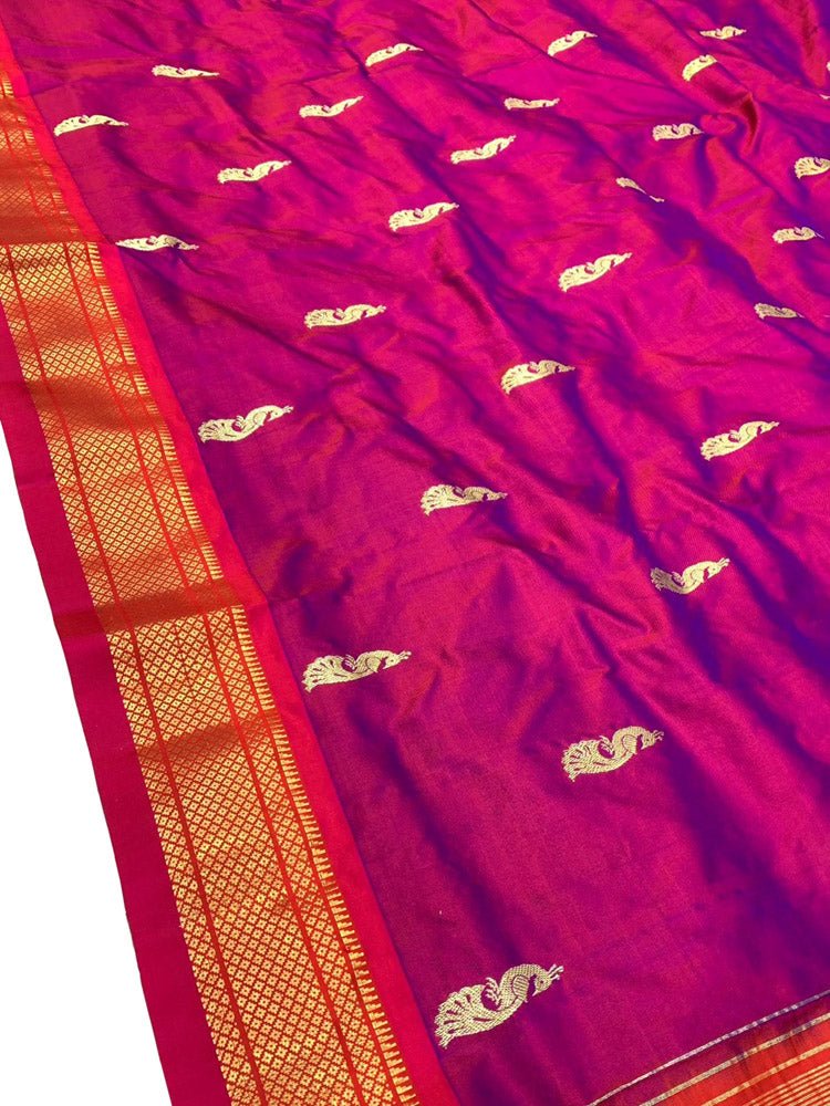 Pink Handloom Paithani Pure Silk Saree - Luxurion World