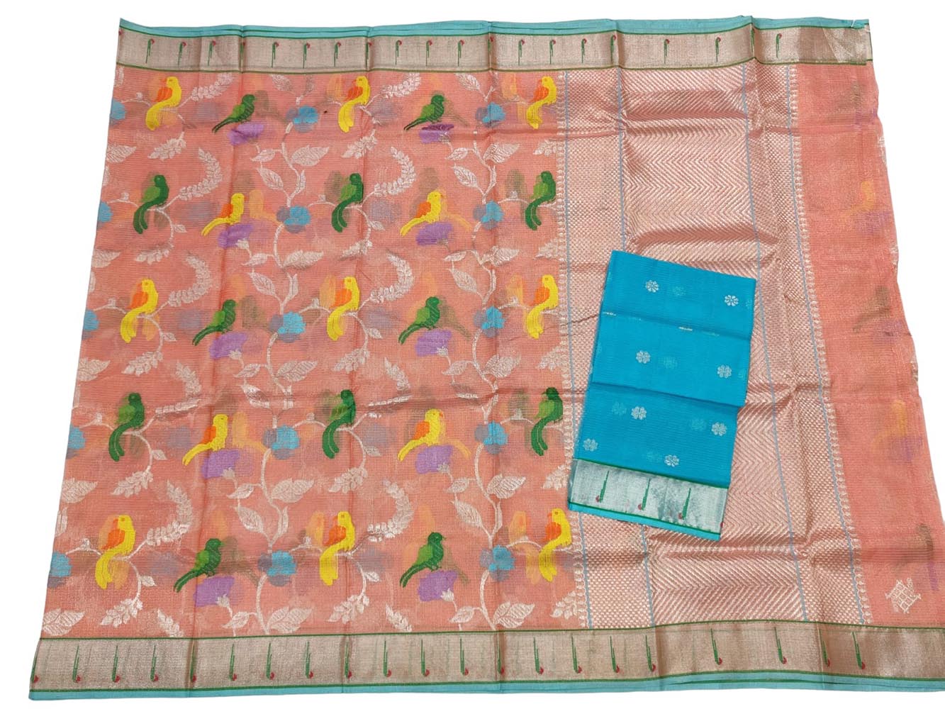 Pink Handloom Tissue Kota Doria Real Zari Saree - Luxurion World